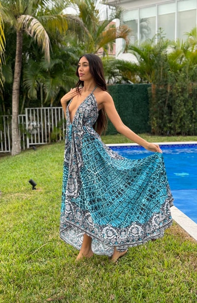 Ranee's Halter Neck Dress In Teal Blue