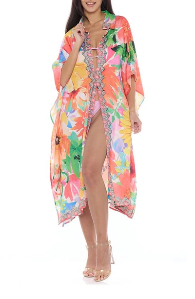 Ranee's Floral Print Woven Duster In Orange