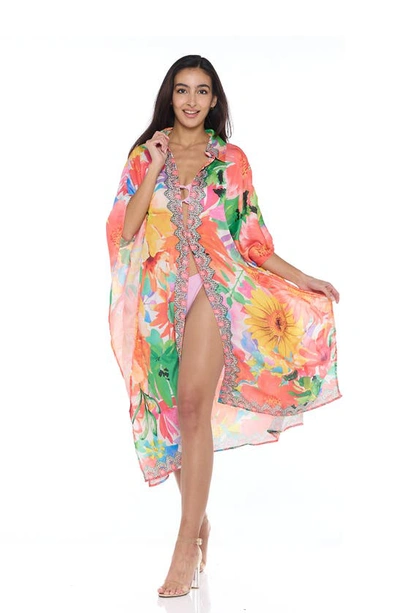 Ranee's Floral Print Woven Duster In Orange