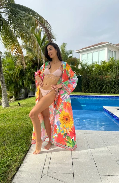 Ranee's Floral Print Woven Duster In Orange