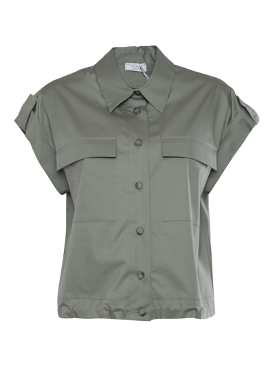 Shop Peserico Military Green Short Sleeve Shirt In Multi