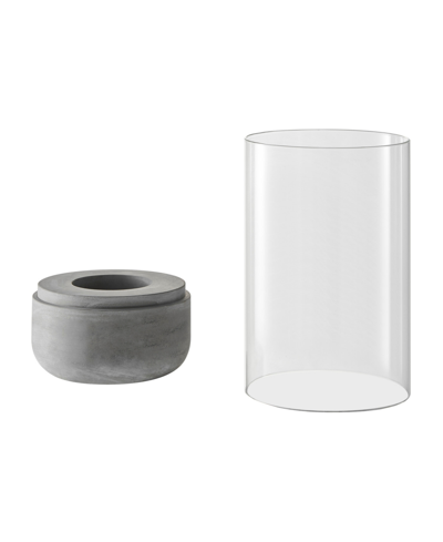 Danya B Modern Cool Gray Cement Base And Glass Pillar Hurricane Candle Holder, Large In Cement,clear