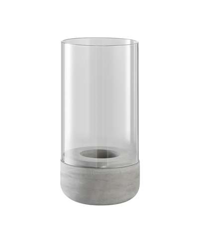 Danya B Modern Cool Gray Cement Base And Glass Pillar Hurricane Candle Holder, Large In Cement,clear