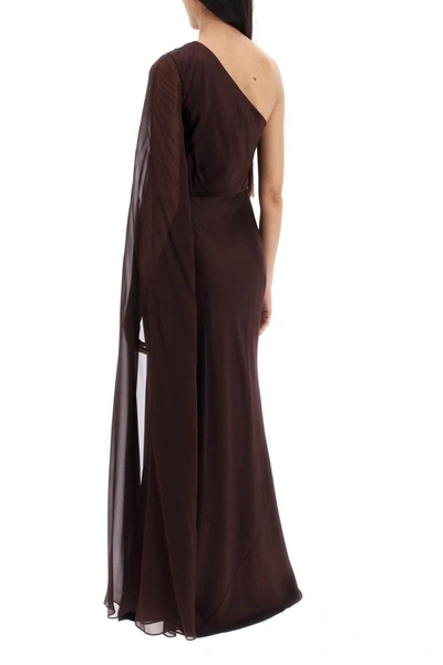 Shop Roland Mouret Asymmetric Silk Satin Dress In Brown