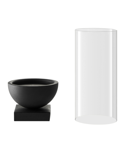 Danya B Modern Black Metal Bold Pedestal And Glass Pillar Votive Candle Holder, Small In Black,clear