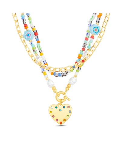 Shop Kensie Multi 3 Piece Mixed Beaded And Chain Necklace Set With Heart Charm Pendant