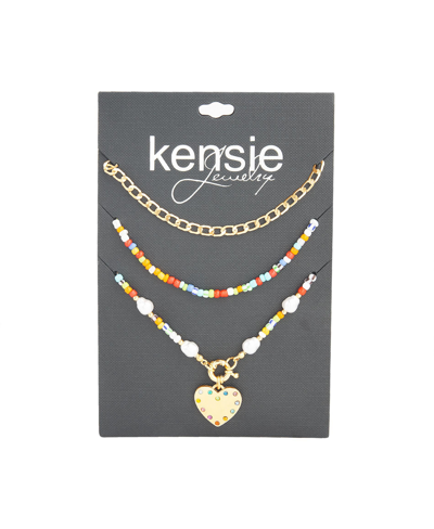 Shop Kensie Multi 3 Piece Mixed Beaded And Chain Necklace Set With Heart Charm Pendant
