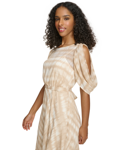 Shop Calvin Klein Women's Chiffon Draped-sleeve Sheath Dress In Nomad Multi