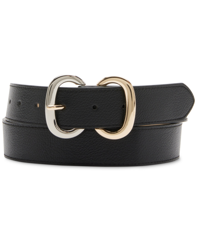Shop Steve Madden Women's Two-tone Double Buckle Belt In Black