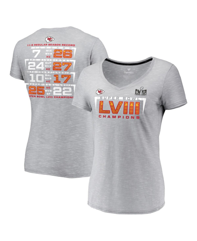 Shop Fanatics Women's  Gray Kansas City Chiefs Super Bowl Lviii Champions Counting Points V-neck T-shirt