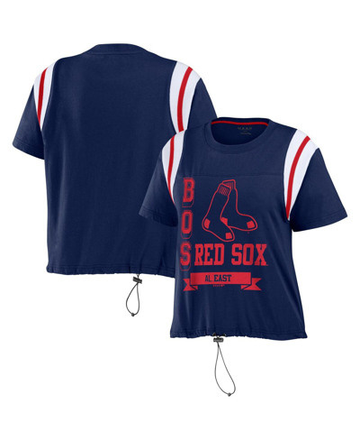 Wear By Erin Andrews Navy Boston Red Sox Cinched Colorblock T-shirt In Navy