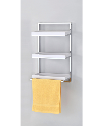 Danya B Wall Mount 3-tier White And Chrome Bathroom Shelf With Towel Bar And Removable Trays In Chrome,white
