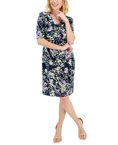 Shop Connected Petite Floral-print Sheath Dress In Nlv