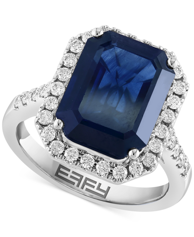 Shop Effy Collection Effy Sapphire (7-1/8 Ct. T.w.) & Diamond (1/2 Ct. T.w.) Halo Ring In 14k White Gold