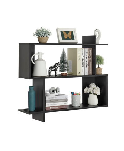 Danya B Manasa Floating Geometric Kilter Two-tier Wall Shelf In Black