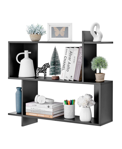 Shop Danya B Manasa Floating Geometric Kilter Two-tier Wall Shelf In Black