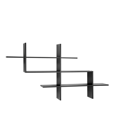 Danya B 3-tier Ladder Cantilever Cubby Accent Wall Shelf With Criss Cross Asymmetrical Modern Design In Black