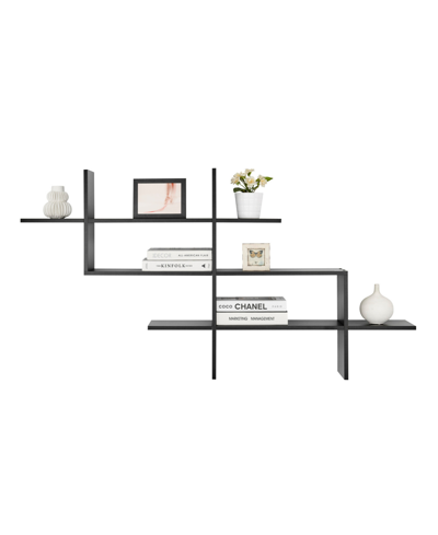 Danya B 3-tier Ladder Cantilever Cubby Accent Wall Shelf With Criss Cross Asymmetrical Modern Design In Black
