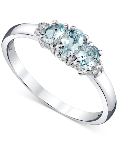 Shop Macy's Aquamarine (5/8 Ct. T.w.) & Diamond Accent Three Stone Ring In 14k White Gold