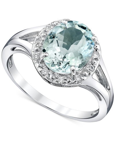 Shop Macy's Aquamarine (2-1/3 Ct. T.w.) & Diamond (1/10 Ct. T.w.) Halo Ring In Sterling Silver