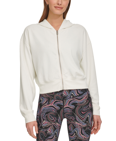 Shop Dkny Sport Women's Textured-jacquard Long-sleeve Hoodie In White