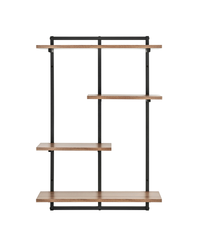 Shop Danya B Rhodes 4 Tier Modern Floating Windowsill Wall Shelf Unit With Black Metal Frame And Light Walnut Mdf In Black,light Walnut