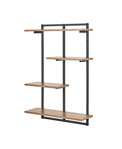 Danya B Rhodes 4 Tier Modern Floating Windowsill Wall Shelf Unit With Black Metal Frame And Light Walnut Mdf In Black,light Walnut