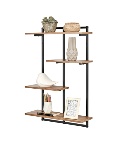 Danya B Rhodes 4 Tier Modern Floating Windowsill Wall Shelf Unit With Black Metal Frame And Light Walnut Mdf In Black,light Walnut