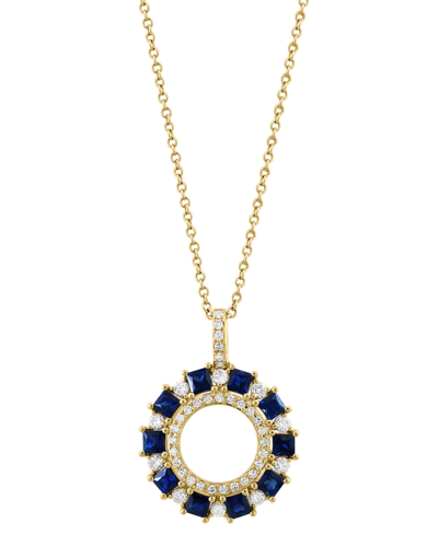Shop Effy Collection Effy Sapphire (3/4 Ct. T.w) & Diamond (1/3 Ct. T.w.) Circle 18" Pendant Necklace In 14k Gold In Yellow Gold