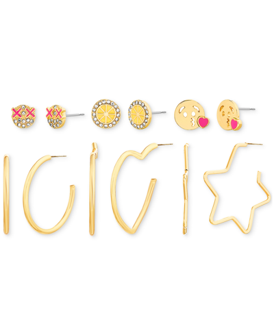 Shop Kensie Multi Lemon, Emoji And Star Stud And Hoop Earring Set