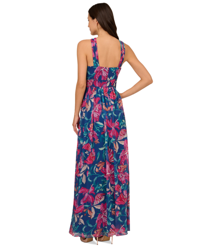 Shop Adrianna Papell Women's Printed Chiffon Halter Gown In Navy Multi