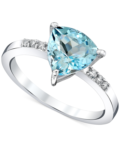 Shop Macy's Aquamarine (1-5/8 Ct. T.w.) & Diamond Accent Trillion Ring In 10k White Gold