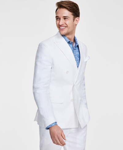 Shop Bar Iii Men's Slim-fit Stretch Solid Linen Double-breasted Suit Separate Jacket, Created For Macy's In White