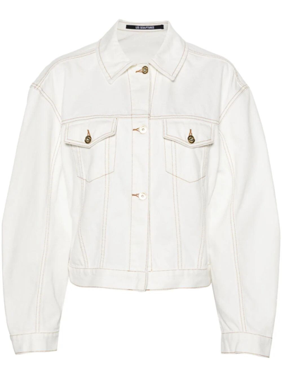 Shop Jacquemus De-nîmes Curved Denim Jacket In White