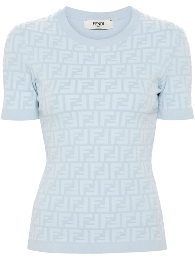 Shop Fendi Ff Short-sleeved Jumper In Blue
