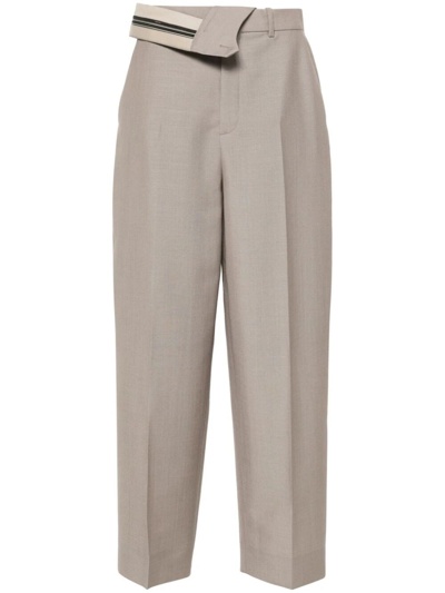 Shop Fendi Asymmetric Waist Mohair Trousers In Grey