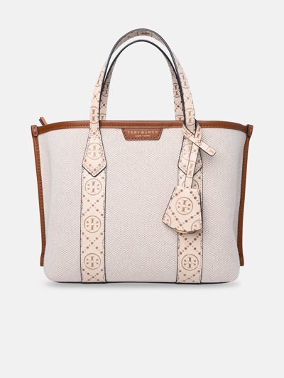 Shop Tory Burch Small 'perry' Shopping In Tela Cream