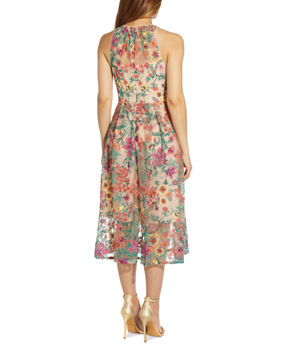 Shop Adrianna Papell Floral Embroidered Fit & Flare Party Dress In Blue Multi