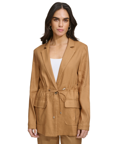 Shop Calvin Klein Women's Drawstring-waist Oversized-pocket Blazer In Luggage