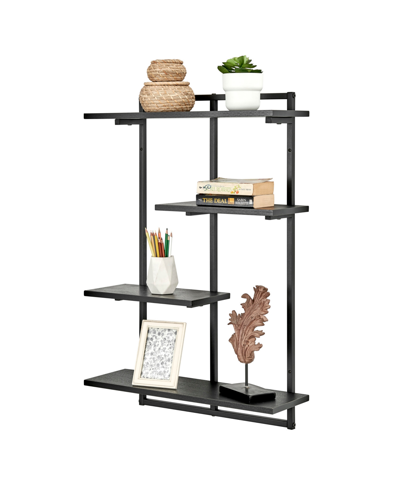 Danya B Rhodes 4 Tier Modern Floating Windowsill Wall Shelf Unit With Black Metal Frame And Black Mdf Shelve In Black