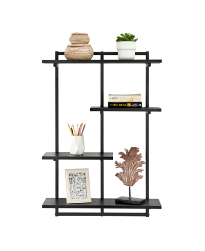 Danya B Rhodes 4 Tier Modern Floating Windowsill Wall Shelf Unit With Black Metal Frame And Black Mdf Shelve In Black