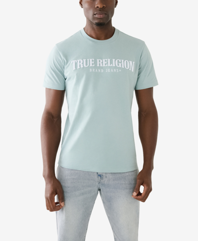 Shop True Religion Men's Short Sleeve Pile Arch Logo T-shirt In Dusty Blue