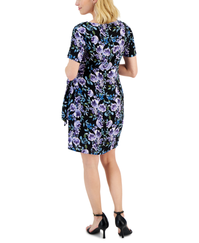 Shop Connected Petite Floral-print Sarong Sheath Dress In Pur
