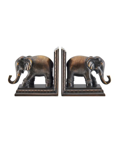 Shop Danya B Ornate Elephants Polyresin Bronze Patina Finish Bookend, Set Of 2 In Shined Bronze