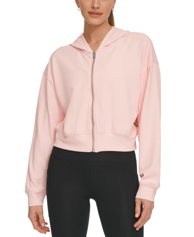 Shop Dkny Sport Women's Textured-jacquard Long-sleeve Hoodie In Crystal Rose