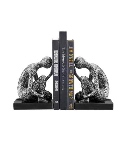 Shop Danya B Kneeling Figure Sculptures Polyresin Silver-tone And Black Finish Bookend, Set Of 2 In Silver,black