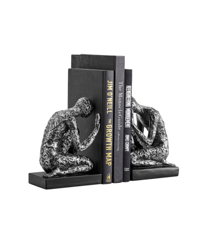 Shop Danya B Kneeling Figure Sculptures Polyresin Silver-tone And Black Finish Bookend, Set Of 2 In Silver,black