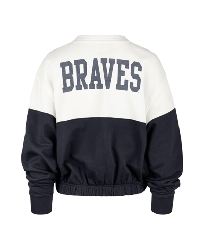 47 Brand Women's ' White, Navy Atlanta Braves Take Two Bonita Pullover Sweatshirt In White,navy