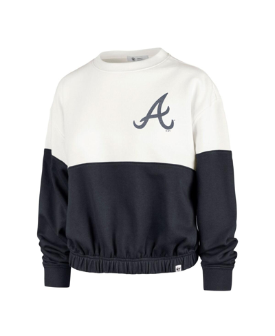 47 Brand Women's ' White, Navy Atlanta Braves Take Two Bonita Pullover Sweatshirt In White,navy