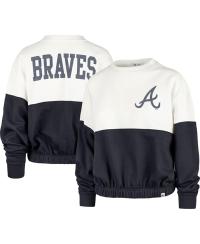 47 BRAND WOMEN'S '47 BRAND WHITE, NAVY ATLANTA BRAVES TAKE TWO BONITA PULLOVER SWEATSHIRT 